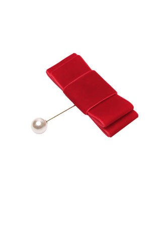 VELVET BOW PIN - RED